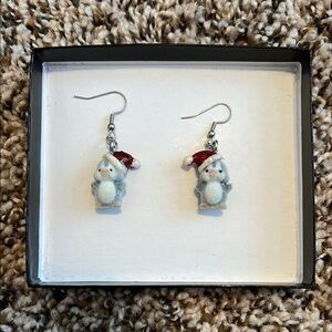 Cute Penguin Earrings with Santa Hats